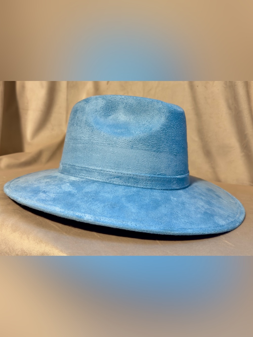 Blue Wide-Brim Suede Fedora Hat - Women